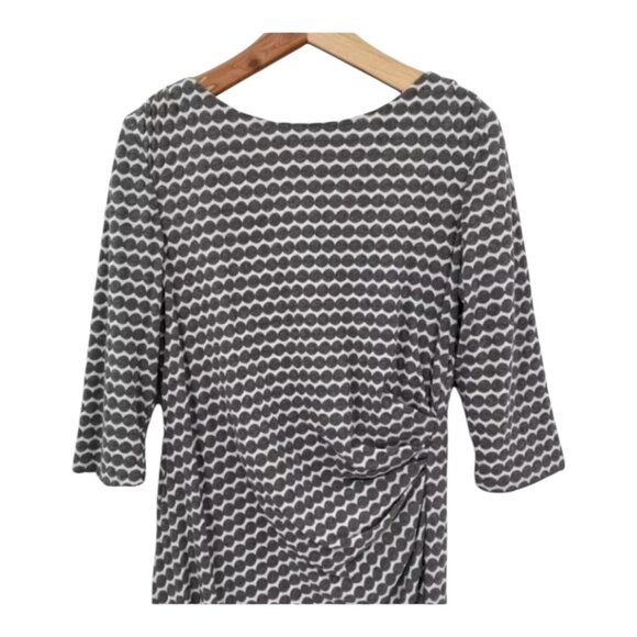 Coldwater Creek Printed Knit Dot Gray Sheath Ruched Work Date Fitted Dress 12 - Picture 3 of 8